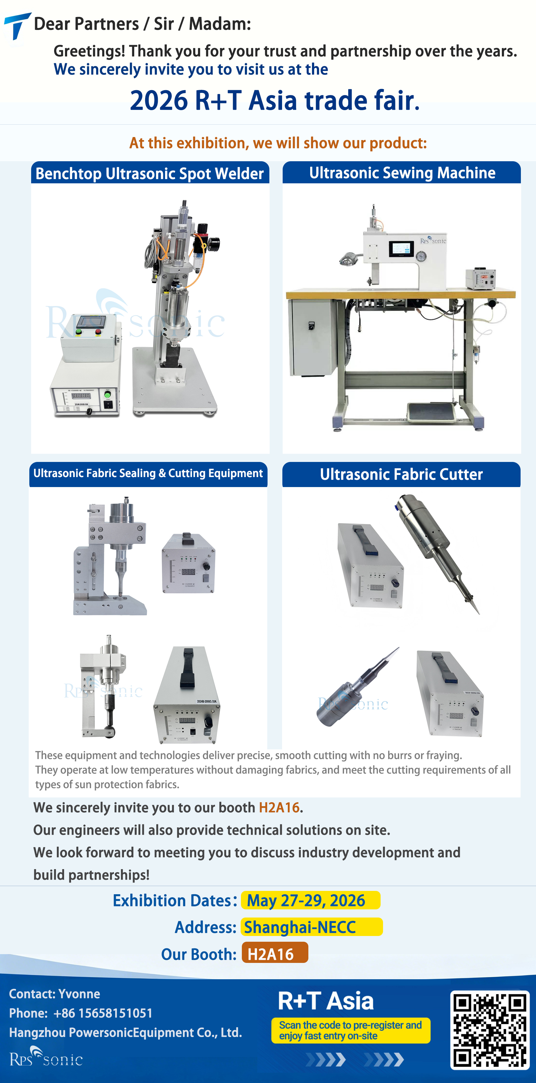 Benvenuti al nostro stand H2A16 alla fiera R+T di Shanghai!